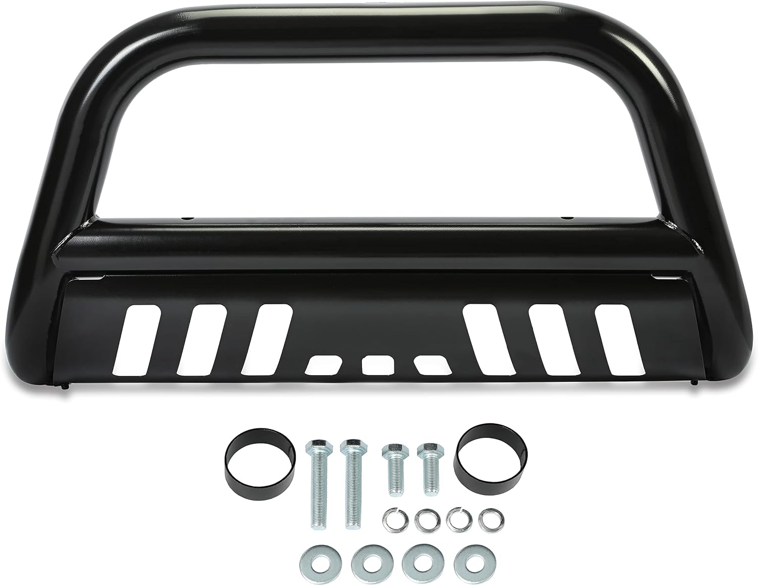 Bull Bar Compatible with 2005-2015 Nissan Armada, 2004-2015 Nissan Titan Brush Guard Front Bumper Grill Grille Guard Protector Brush Push Bar W/Skid Plate Steel Power Coated Black