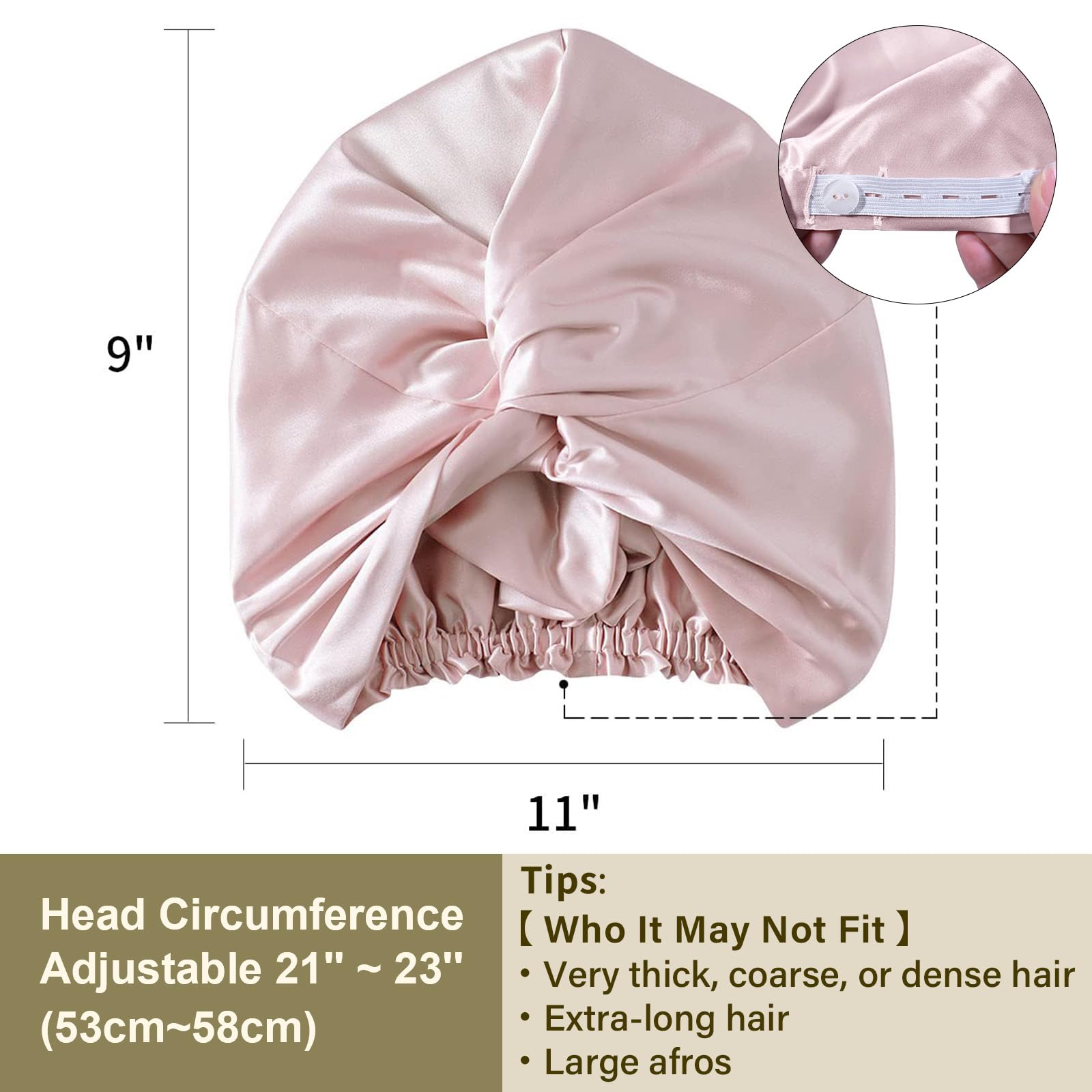 ZIMASILK Bonnet de Nuit 100% Soie de mûrier 22 Momme pour Femme - Soin des Cheveux en Soie Naturelle pour Dormir, Bonnet en Soie avec élastique Qui Reste sur la tête, plissé Classique
