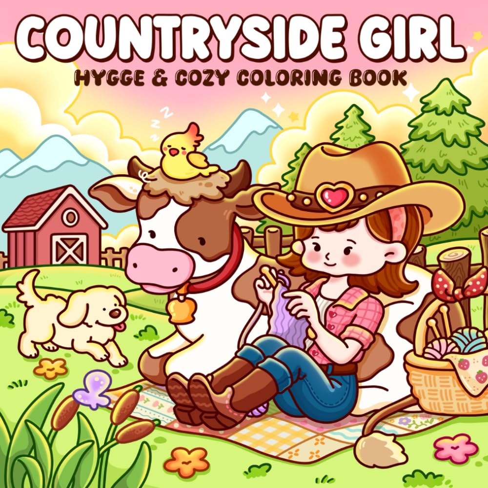 Countryside Girl: A Coloring Book for Adults & Teens Featuring Farm Girl Life and Adorable Animal Moments for Relaxation