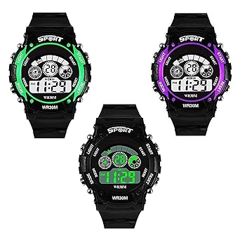 Swadesi Stuff Digital Sport Boys & Girls Watch (Multi Dial Black Colored Strap) (Set of 3)