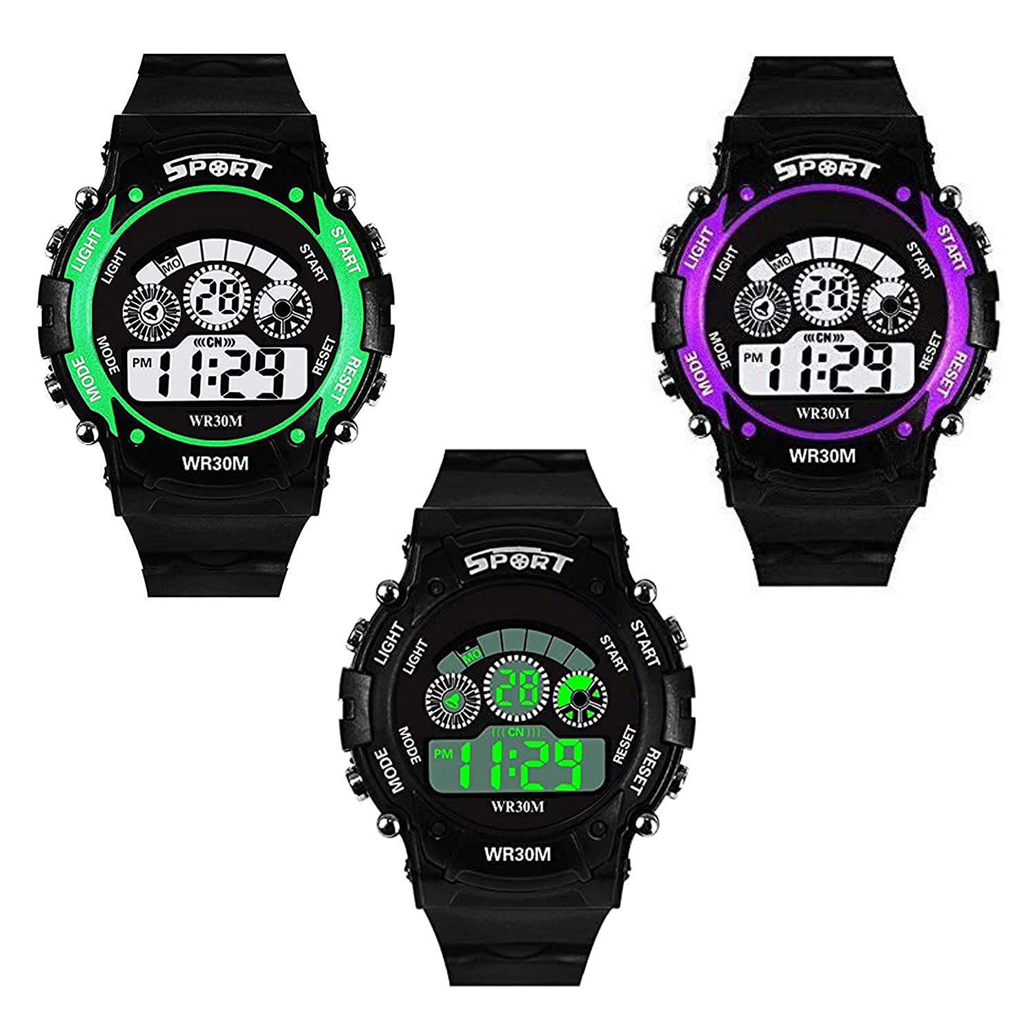SWADESI STUFF Silicone Digital Sport Boys & Girls Watch (Multi Dial Black Colored Strap) (Set Of 3), Black Band (B09B428N2Y) Amazon Price History, Amazon Price Tracker