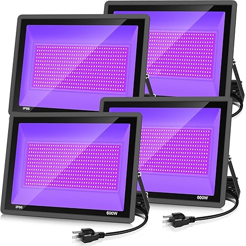 600W 4 Pack LED Black Light,395nm to 405nm LED UV Blacklight, IP66 Waterproof Black...