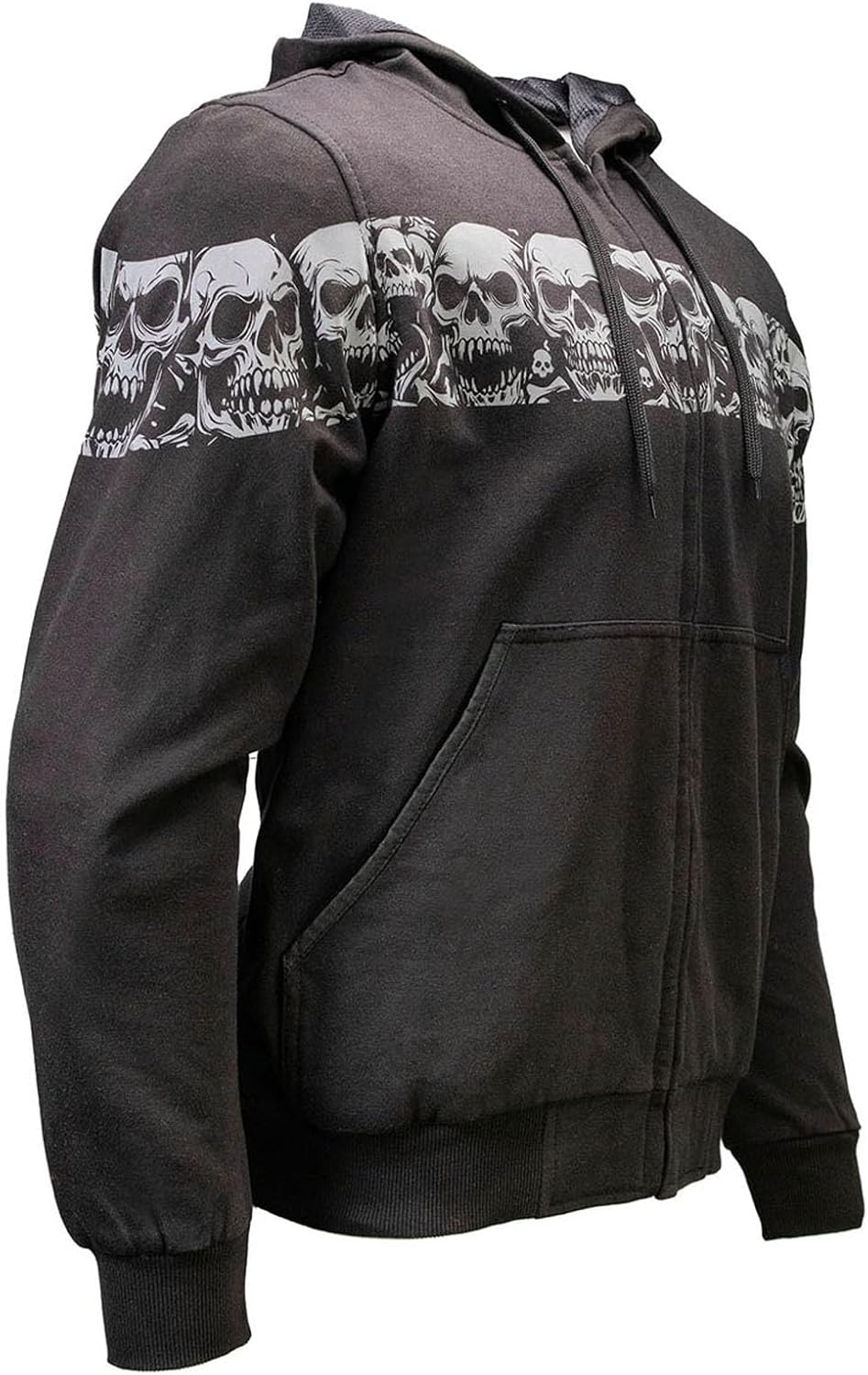 MMCC Men’s Bare Bones Hoodie – Reflective Skull Graphics Full Zip, 100 % Cotton