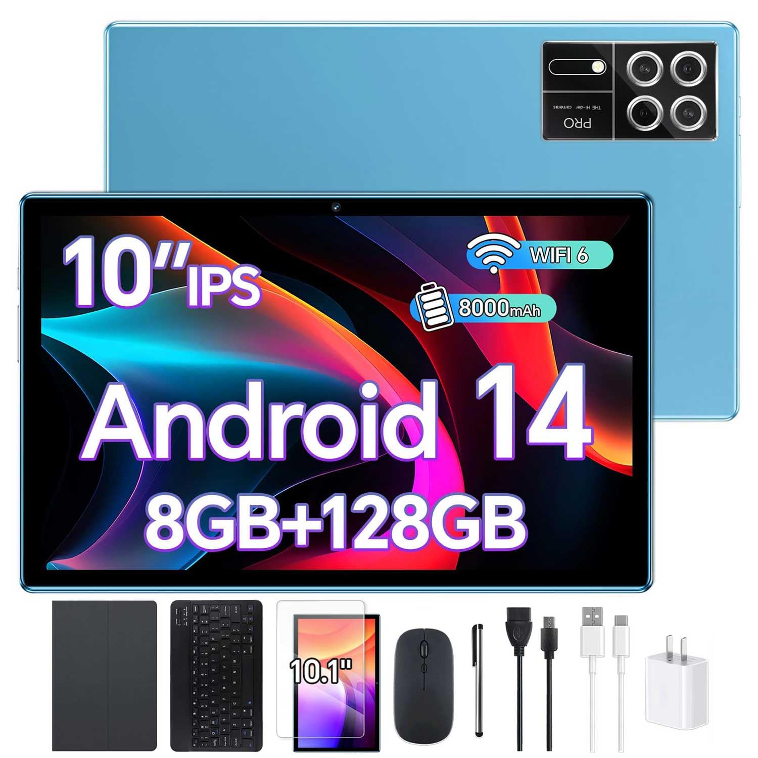 Tablet Android 13 Tablet 10,1 polegadas, 8GB RAM, 256GB ROM Tela