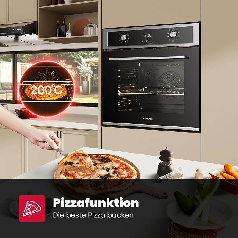 GASLAND ES609321DSH Beépíthető Sütő 70L - 9 Funkciós Elektromos Sütő Forrólevegővel, Teleszkópos Sínnel, Rozsdamentes Acél, Gyerekzárral