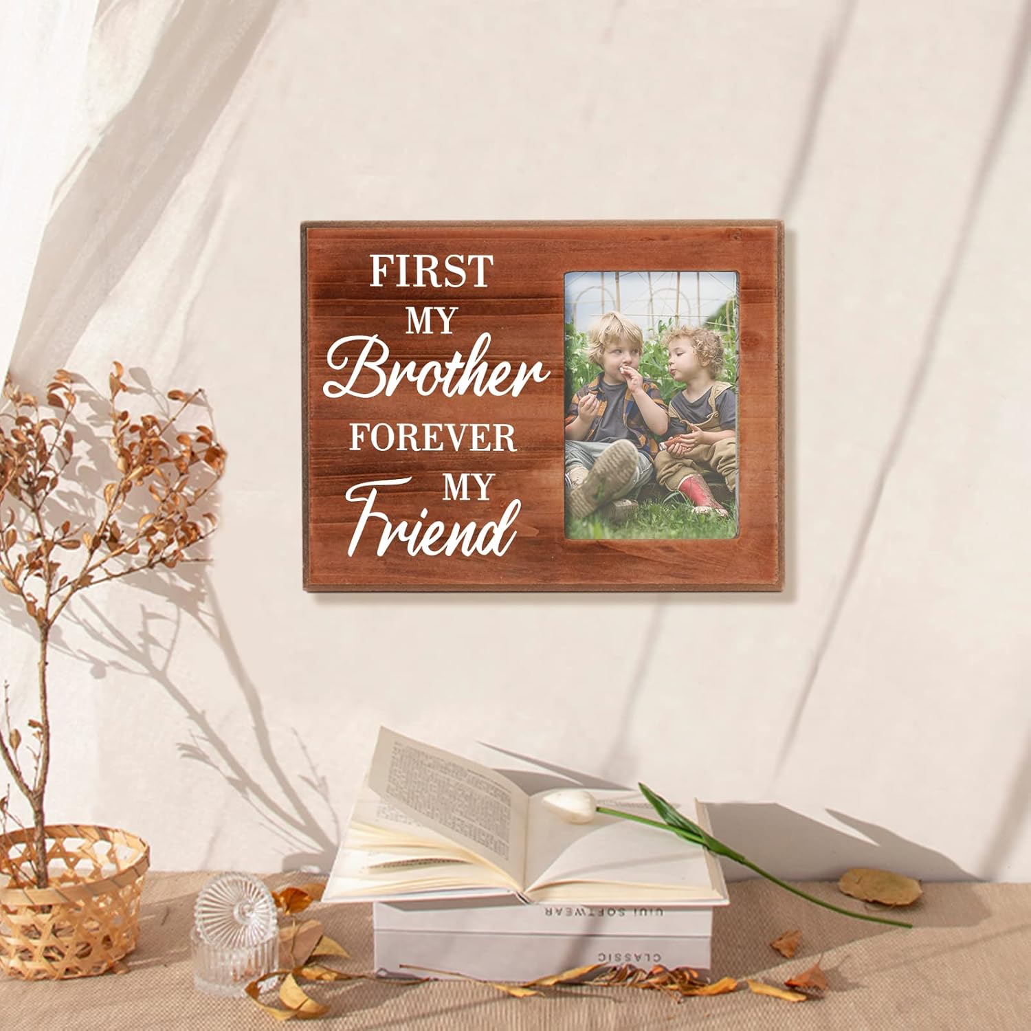 FINGERINSPIRE Photo Frame for Brother - First My Brother Forever My Friend Memorial Picture Frame for Brother Wood Picture Frame Gift for Sibling, Adults, Teens, or Kids- 4"x6"Photo