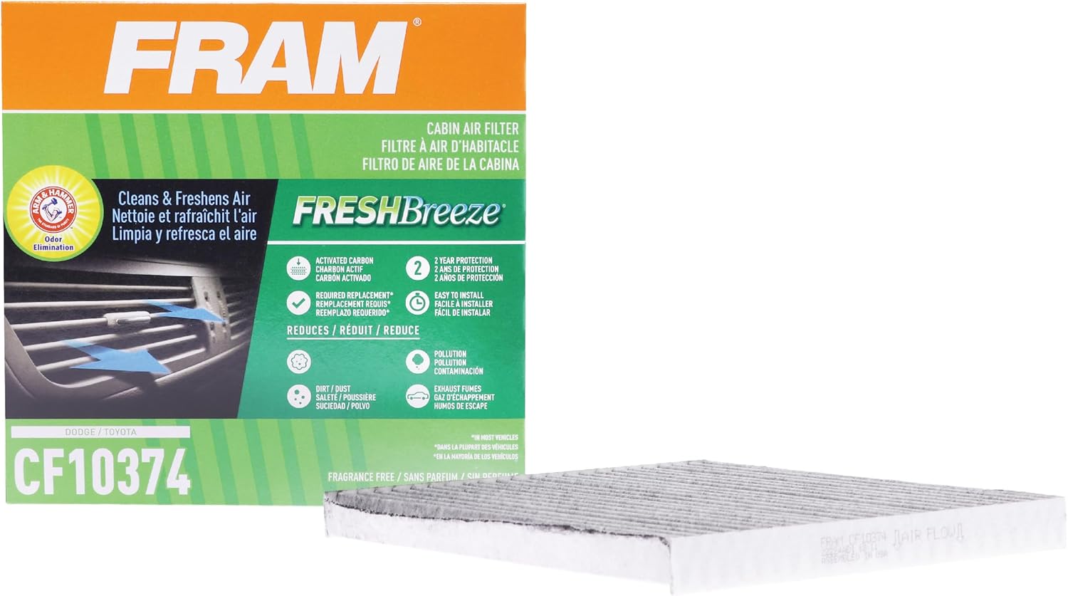 FRAM Fresh Breeze Cabin Air Filter with Arm & Hammer Baking Soda (CF10374)
