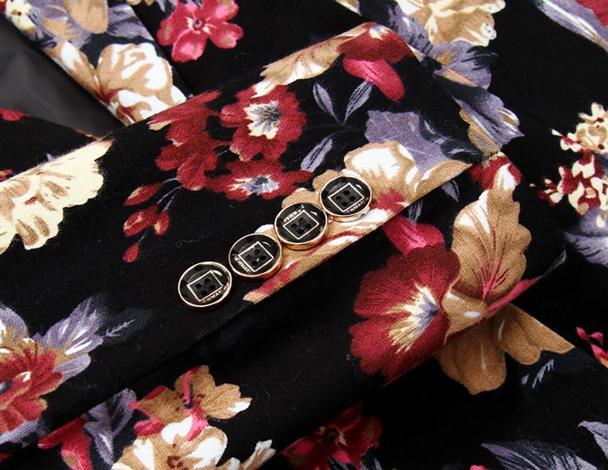 Cloudstyle Mens 2 Piece Suit Notched Lapel Sport Coat Floral One Button Slim Fit Tweed Suit - Image 8