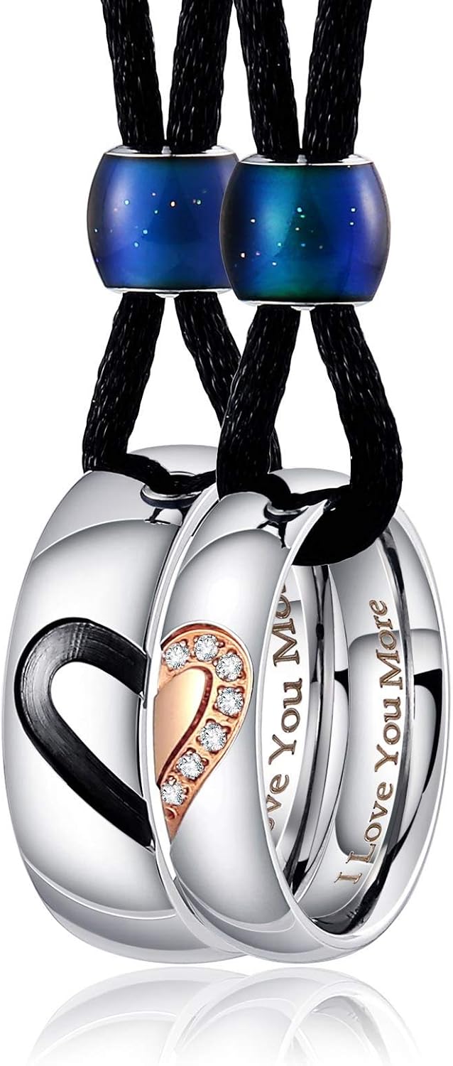 Aienid Couple Necklace for Him and Her, King Queen Tungsten Steel Pendant Necklace for Wedding Ring Couple Jewelry image 2
