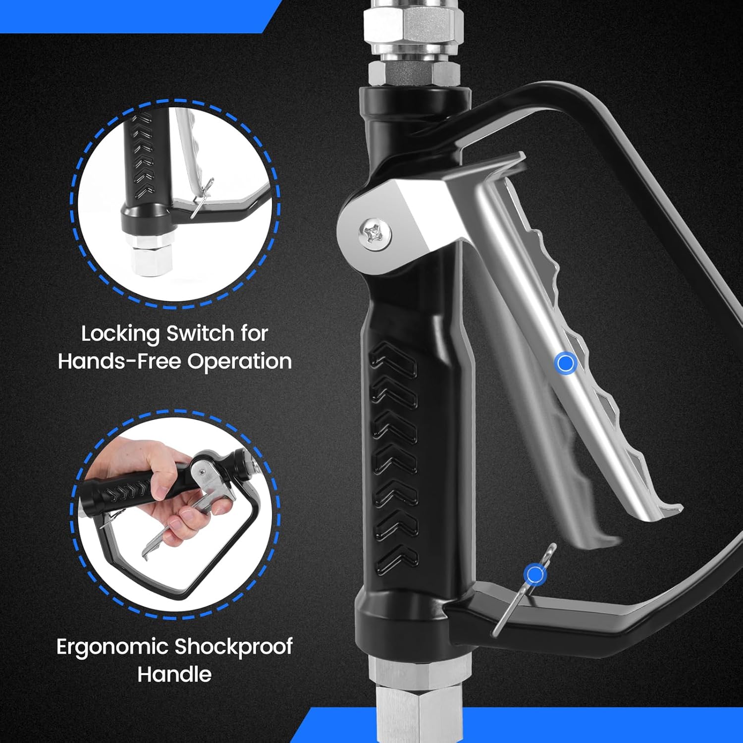 Pneumatic Oil Gun Dispenser, Oil Control Valve Nozzle 1/2-Inch NPT Inlet, Heavy Duty Air Operated Control Valve Dispenser for Motor, Gear, Lubricants, Synthetic Hydraulic Fluid and Antifreeze