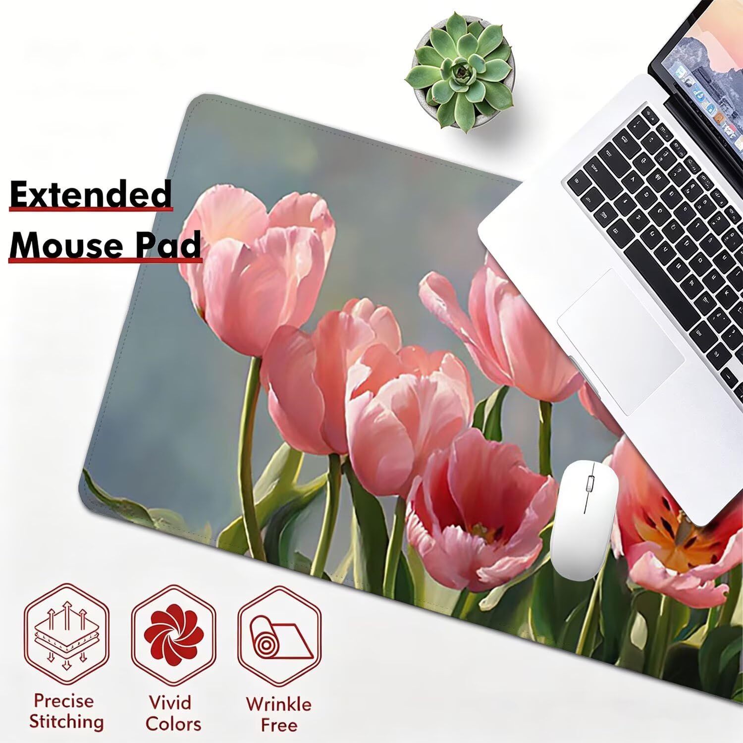 Tappetino Mouse Gaming XXL, Mousepad 1200x600x4mm rosa tulipano 0x0-151 | Tappetino Scrivania con Base in Gomma Antiscivolo Bordi Cuciti per Computer, PC, Migliora la Precisione e la Velocità