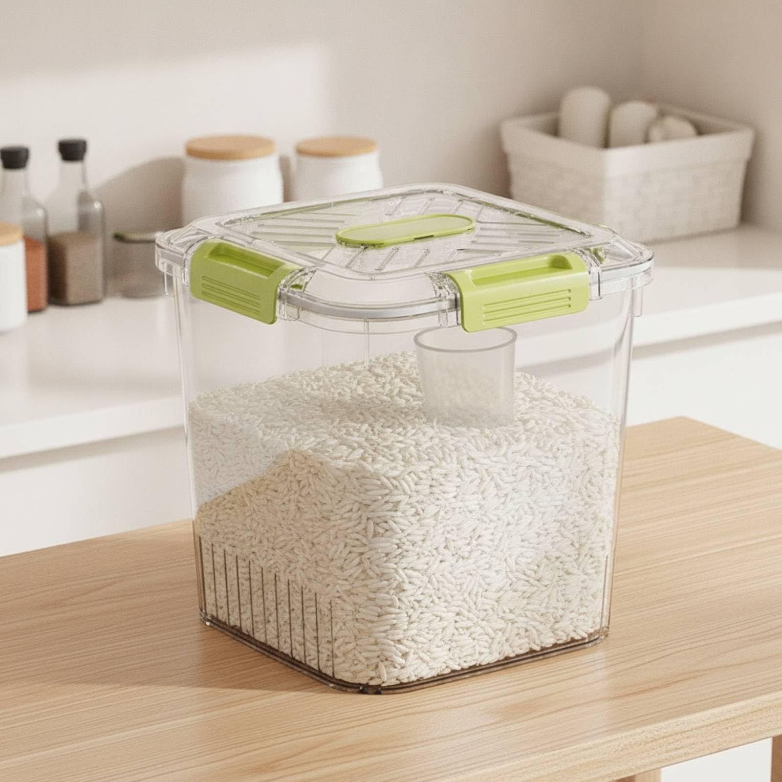 Amagogo Seau à Riz de Cuisine Conteneur à Grains Boîte de Rangement Bac à Nourriture Étanche en PP Alimentaire avec Joint en Silicone et Verrouillage, Coffee, 25KG A