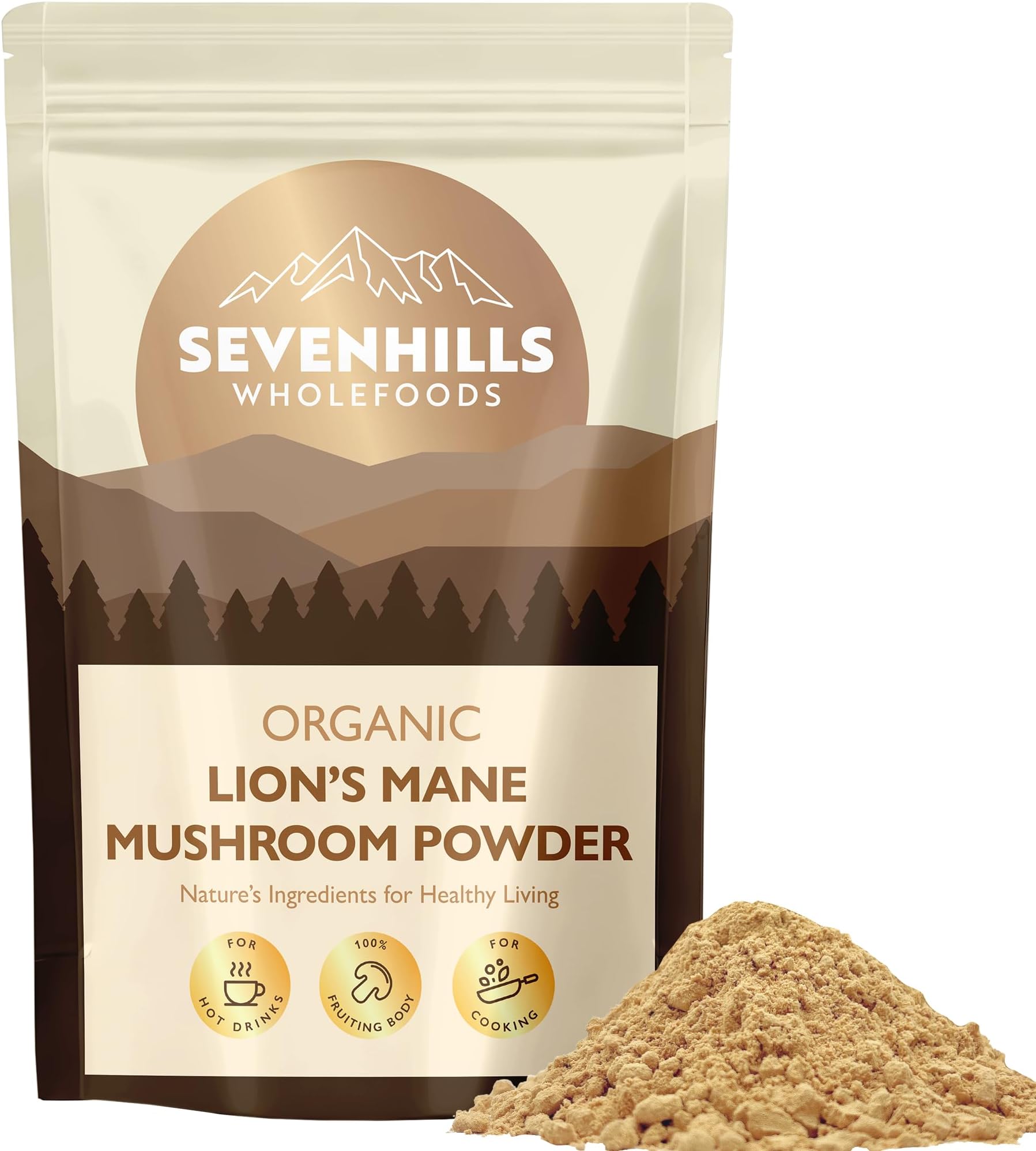 Sevenhills Wholefoods Organic Lion's Mane Mushroom Powder 400g, 100% Fruiting Body, for Tea Infusion, Coffee, hot Chocolate, Soup, Vegan, Pure & Natural
