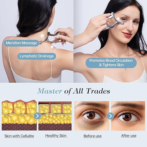 Miniatura 6 de Herramientas faciales de metal Gua Sha, herramienta portátil de masaje del cuero cabelludo, peine de masaje 5 en 1 para cabeza, cuello, hombros,