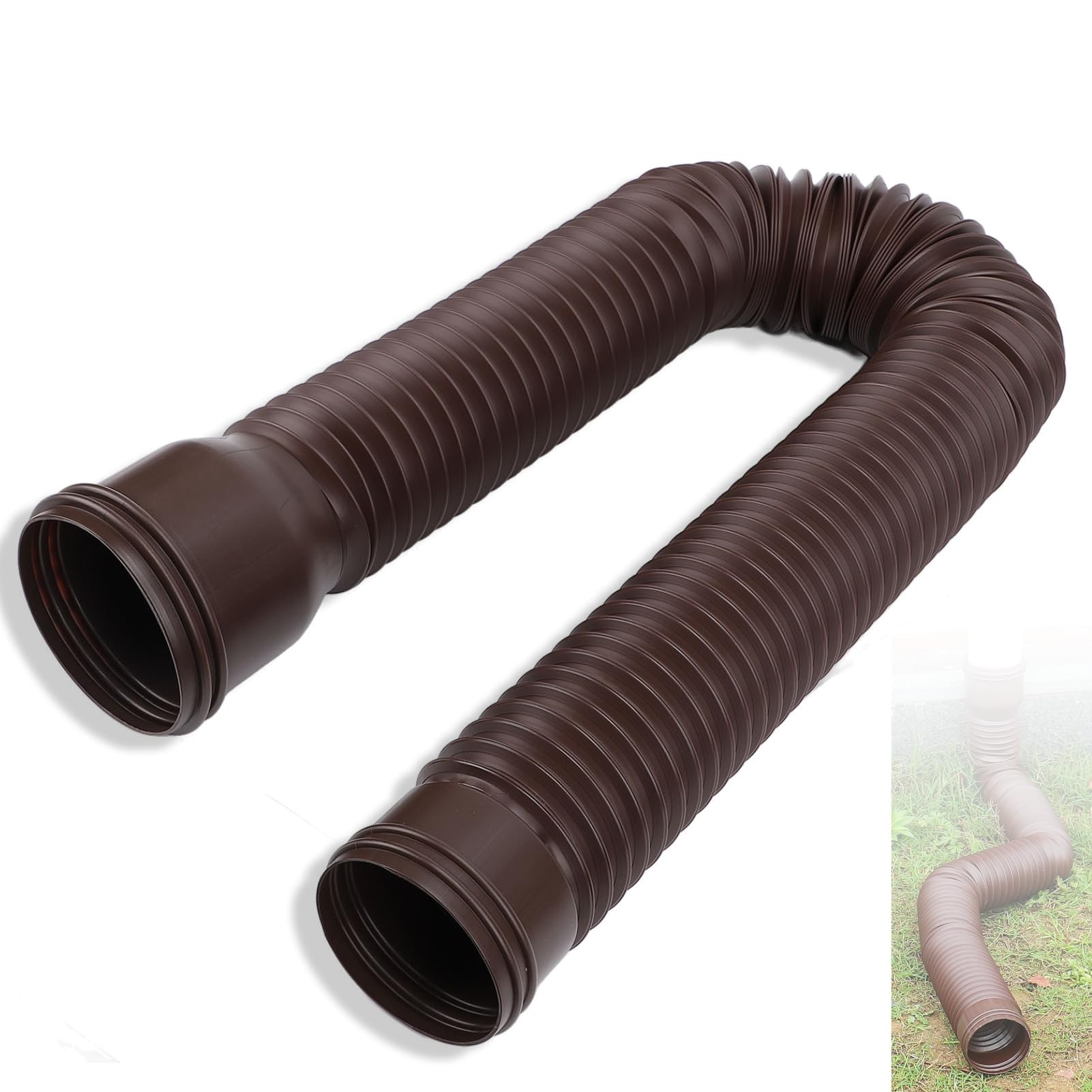 HERCHR Extendable From 20 to 59in Rain Gutter Downspout Extension, Flexible Downspout Extender Bends PE Diverter Extendable Down Spout Drain Extension for Outdoor Rainwater Drainage (Brown)