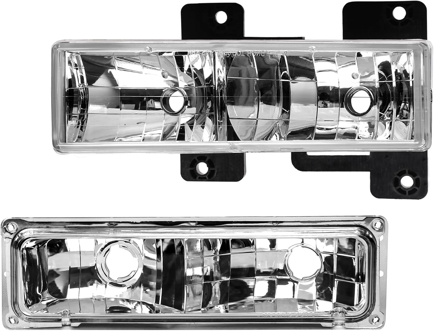 Headlight Assembly Compatible with 1994 1995 1996 1997 1998 Chevy C/K 1500 2500 3500 Silverado, For 95-99 Tahoe Suburban Replacement Headlamp, Chrome Housing Clear Reflector