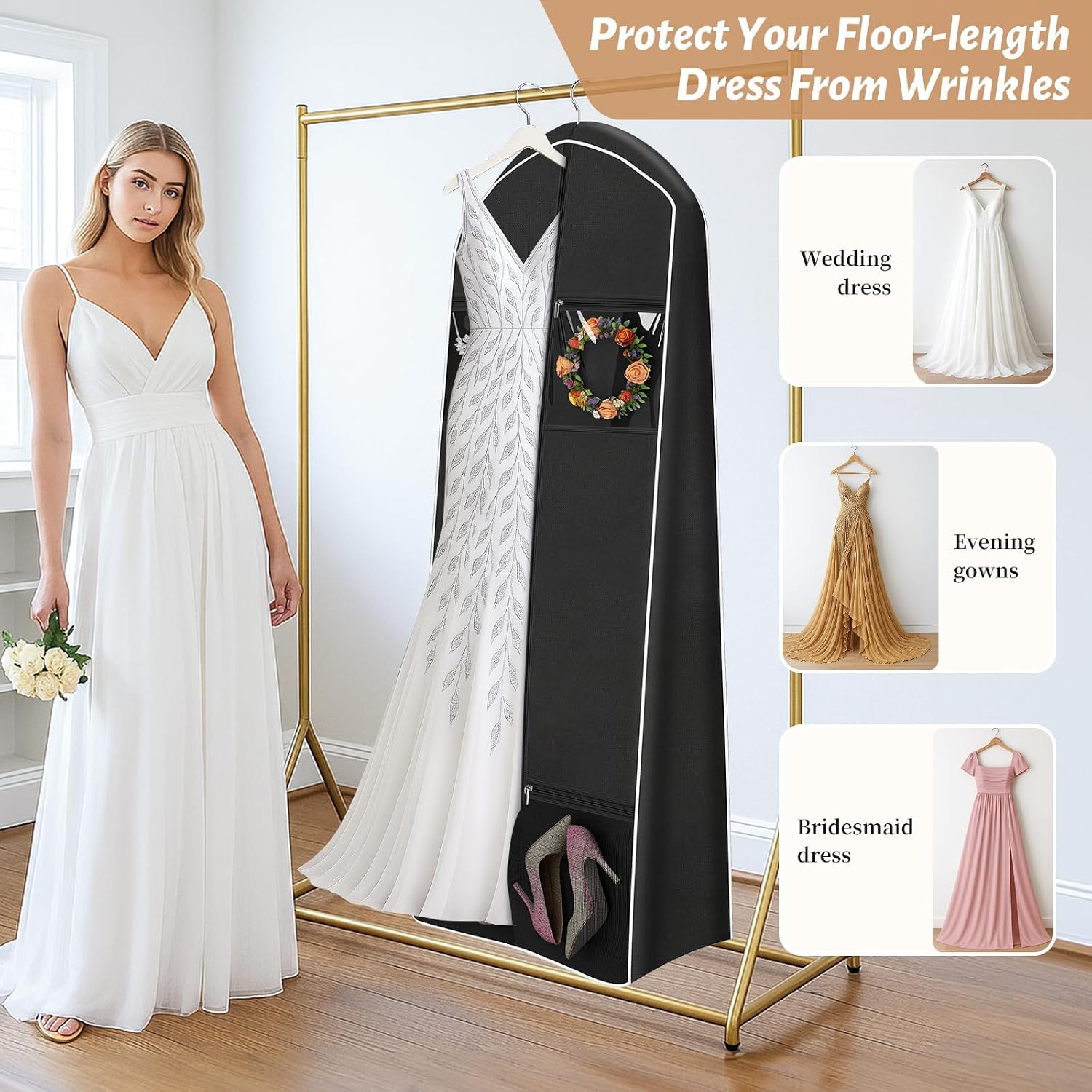 KEETDY 50 Pack Metal Hangers and 70" Wedding Dress Garment Bag image 5