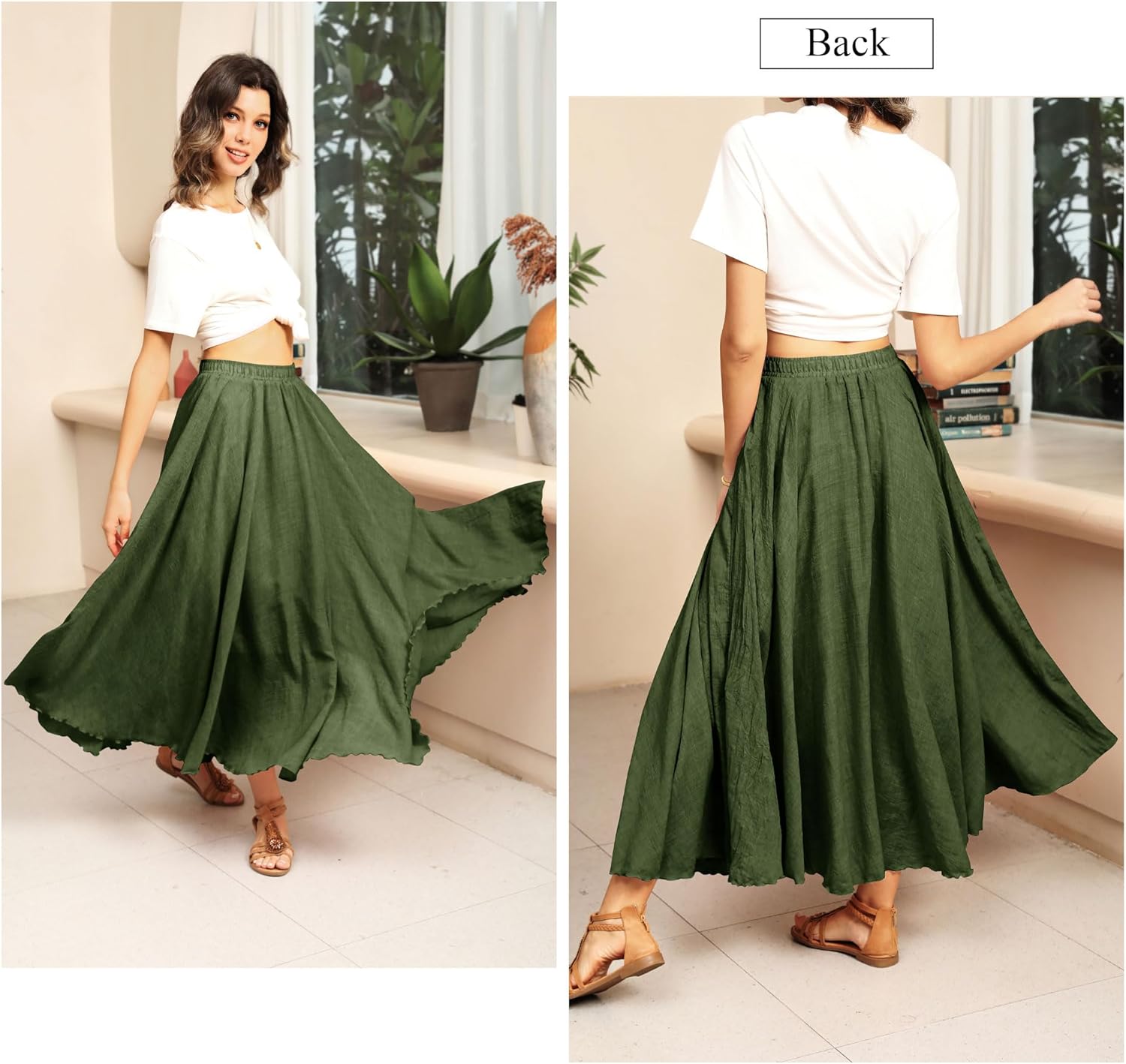 Ezcosplay Women Boho Maxi A Line Skirt Elastic Waist Summer Bohemian Flowy Long Beach Swing Skirts - Image 6