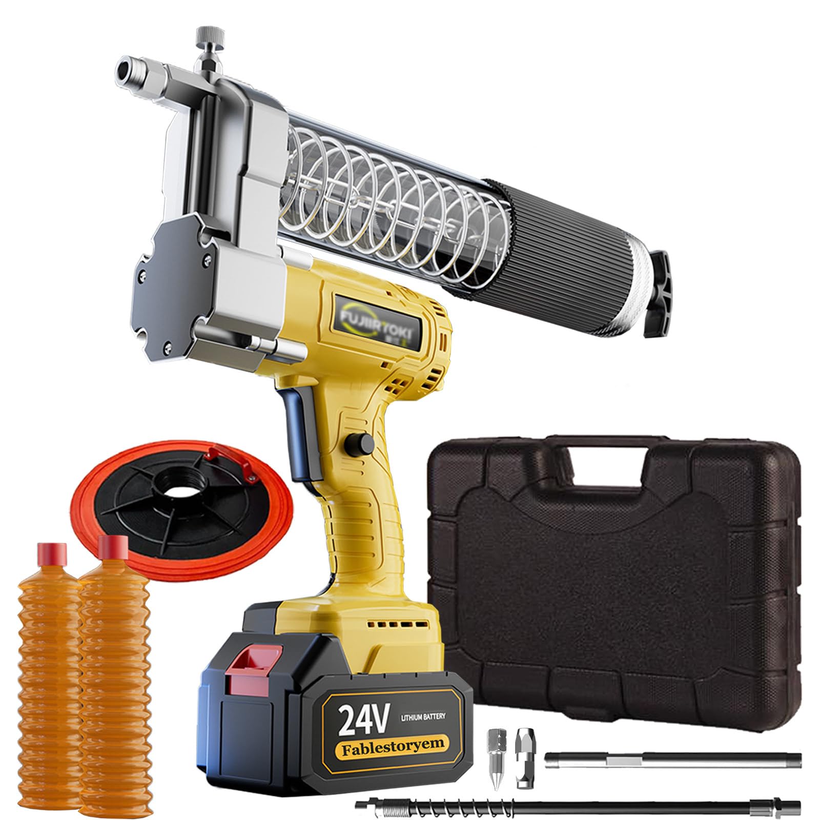 Bomba de Engrase Eléctrica de 24V, [potente Actualización 2024] Pistola de Engrase Inalámbrica con Mangueras de 12000 Psi,Manguera Dura,con Baterías de 19800mAh y Cargador,Luz LED,2 battery