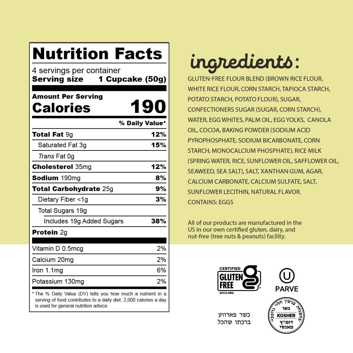 Katz Gluten Free Chocolate Creme Filled Cupcakes. Free of Dairy, Peanuts, Tree Nuts, and Sesame. Kosher, 7oz (12Pk)