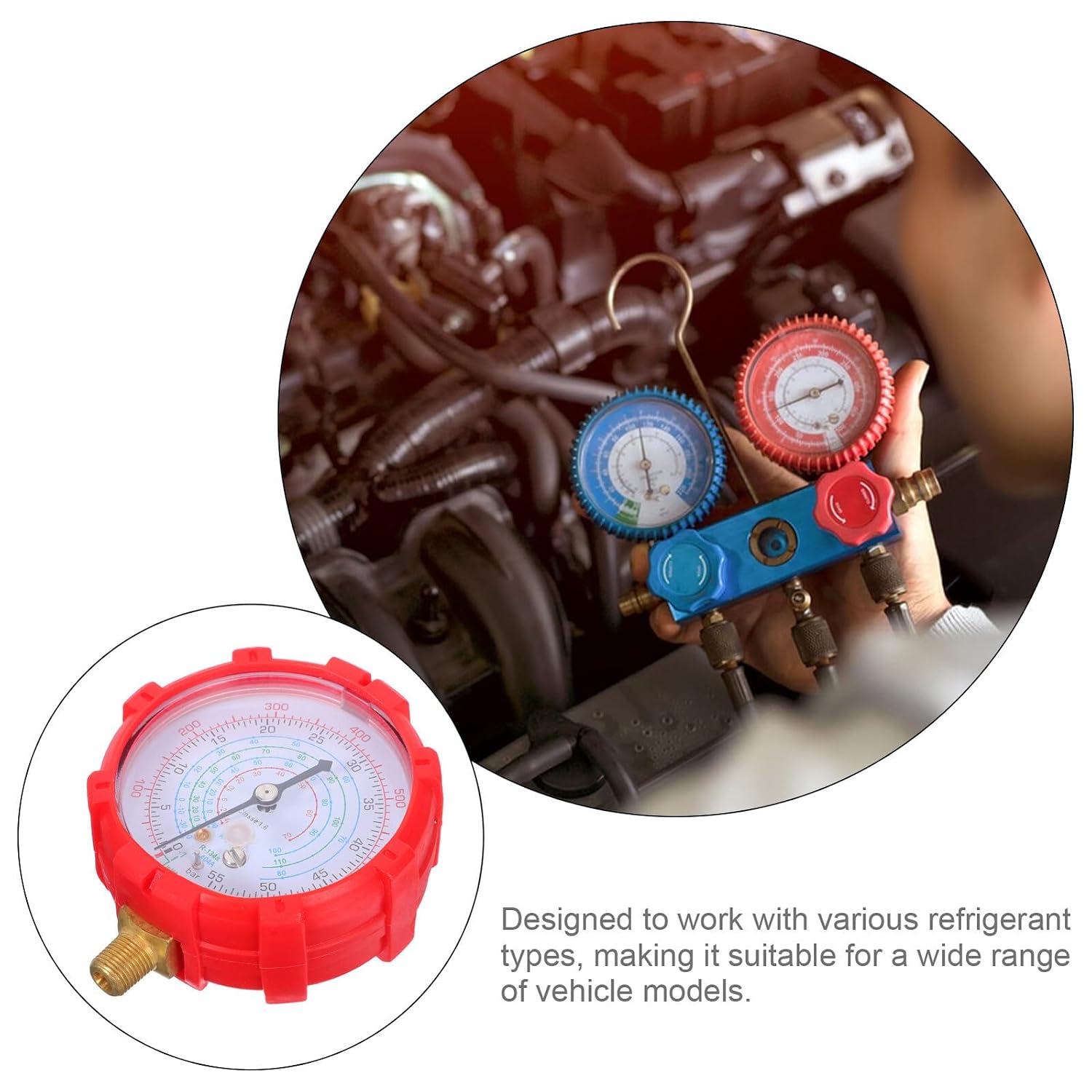 Car Pressure Gauge Red Head – Charging Tool with High-Pressure Monitor for Automotive Ac Maintenance and Cooling System Diagnostics