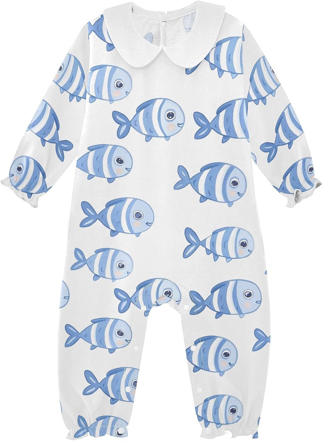 vvfelixl Baby Sleepers White Striped Fish Long Sleeve Onesie Girl Baby Clothes for Girl Play One-piece for 0-3 months