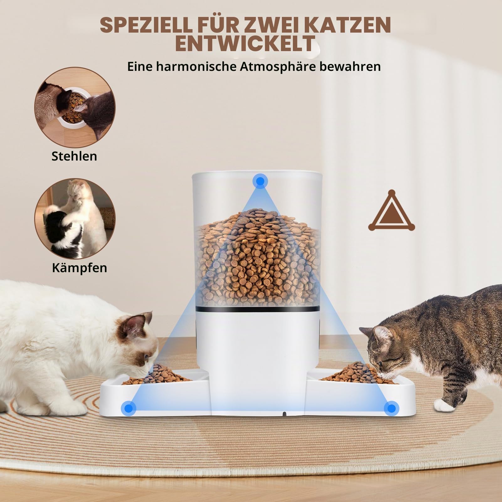 Gugxiom 6L Futterautomat Katze, WiFi Intelligenter Automat Futterspender für 2 Katzen, APP-Steuerung, Doppelnetzteil, Futterspender für 2 Katzen, Hunde