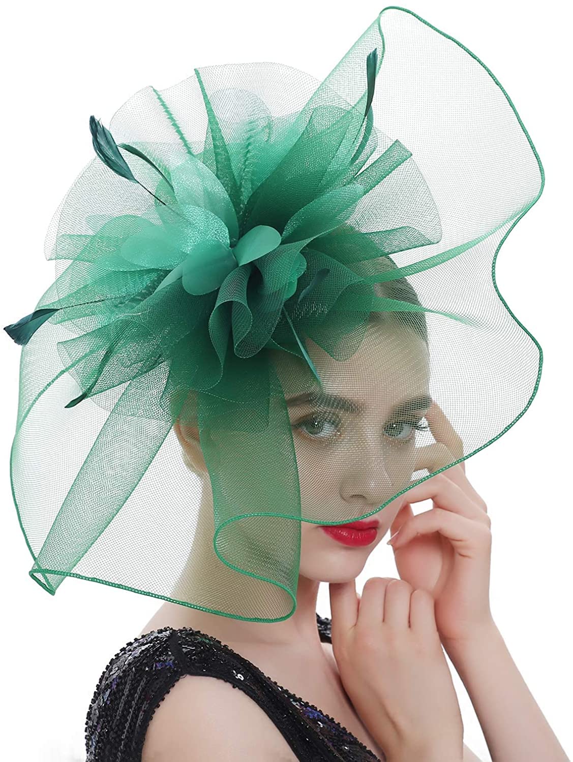 Women's Fascinators Hat for Women Tea Party Headband Wedding Cocktail Flower Mesh Feathers Hair Clip