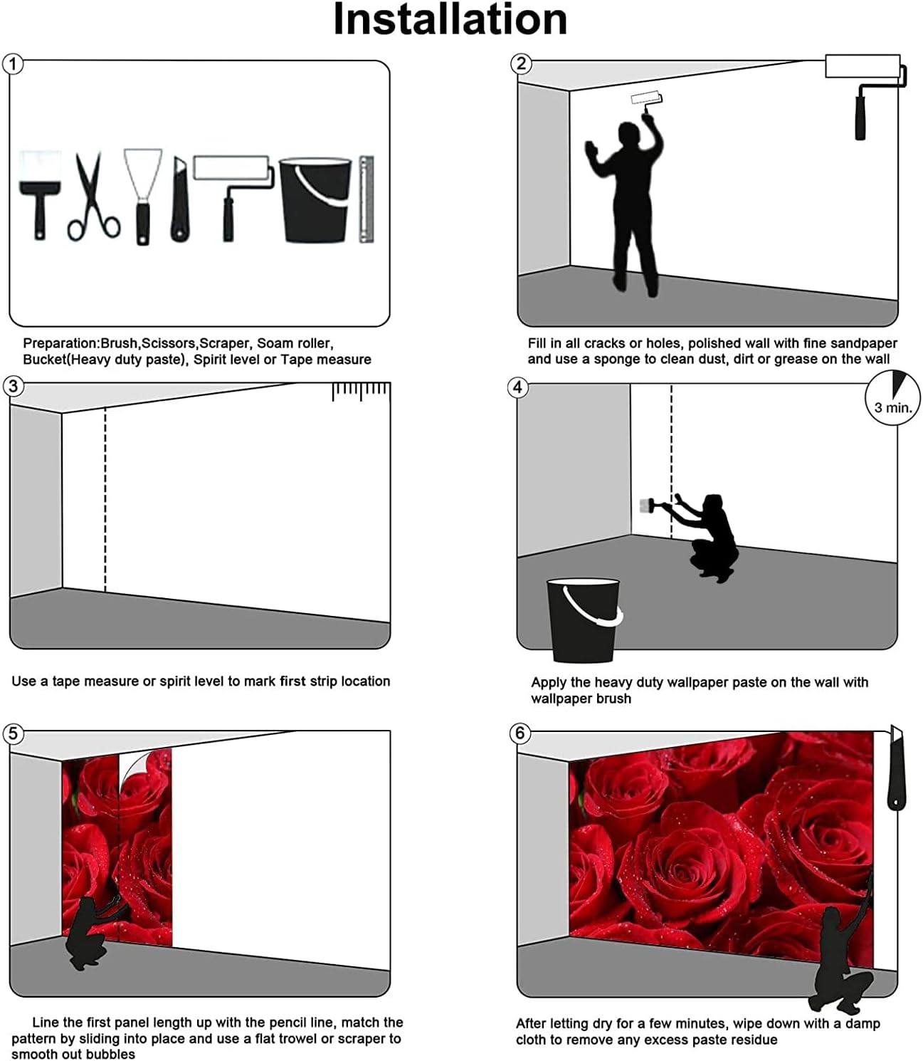 Bormia Floral Wall Mural 3D Red Rose Wallpaper Flowers for Walls Living Room Bedroom TV Background Kids Girls Rooms Decoration