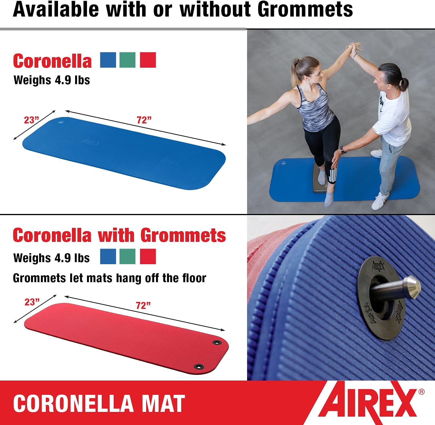 AIREX Official Coronella Exercise Mat - Home Workout Mat for Rehabilitation, Strength Training, Aerobics, Water Fitness, Exercise, Home Workouts, Floor Exercises with Premium Foam 78" x 23", Charcoal