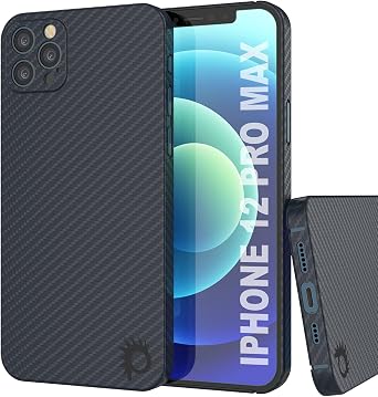PunkCase for iPhone 12 Pro Max Carbon Fiber Case [AramidShield Series] Ultra Slim & Light Carbon Skin Made from 100% Aramid Fiber | Military Grade Protection for Your iPhone 12 Pro Max 6.7" [Black]