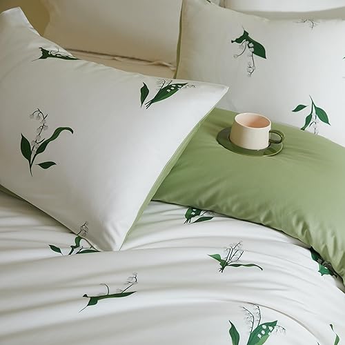 Miniatura 3 de Funda de edredón floral de algodón egipcio, tamaño individual, 2 piezas, ropa de cama de lujo de 600 hilos con percal de fibra larga, exquisita 1