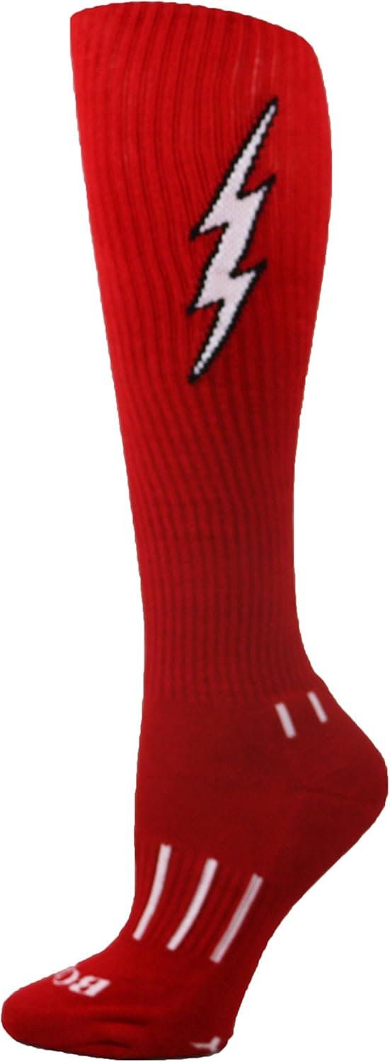 3-Pack Youth Red with White Knee-High Insane Bolt Soccer Socks