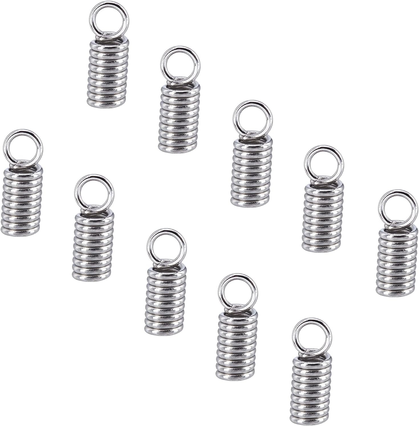 PH PandaHall 1000pcs Stainless Steel Coil Cord Ends 2.5mm Inner Diameter Mini Tube Cord Cap Tip Leather Cord Ends Caps 10mm Long Necklace Spring Fastener Crimp Clasp for Jewelry Making
