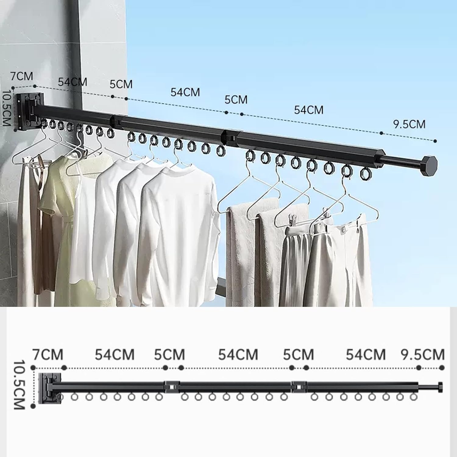 This Clothes Airer Indoor Wall Mounted Clothes Rack,Folding Retractable Drying Rack Clothing,Metal Hanging Drying Rack Space Saver for Laundry,Bathroom,Balcony,3-Fold Drying Rack,S