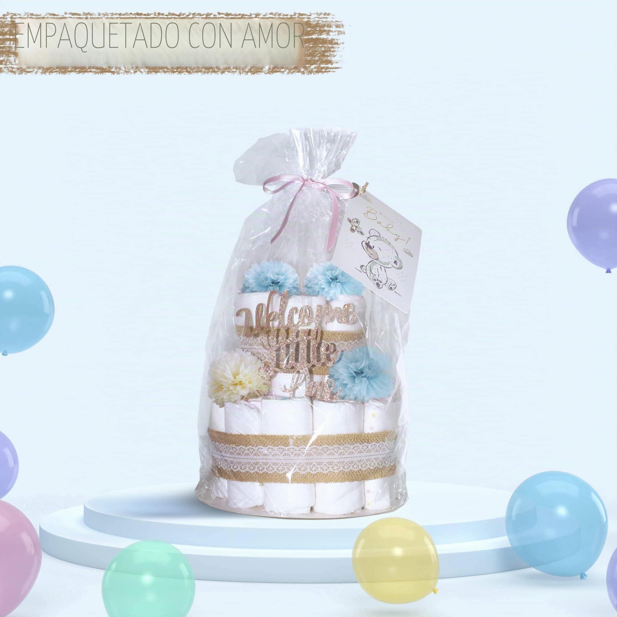 MilaBoo® Pastel de pañales vintage para niño, de estilo boho, para nacimiento o bautizo
