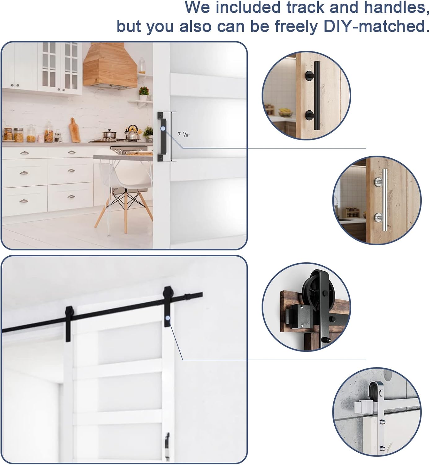 Sliding Barn Door 84in（42in x 2） x 84in, 5-Panel Frosted Glass Barn Door with Sliding Hardware Kit and Door Handle, White Primed Double Barn Door Slab, MDF, Need to Assemble.