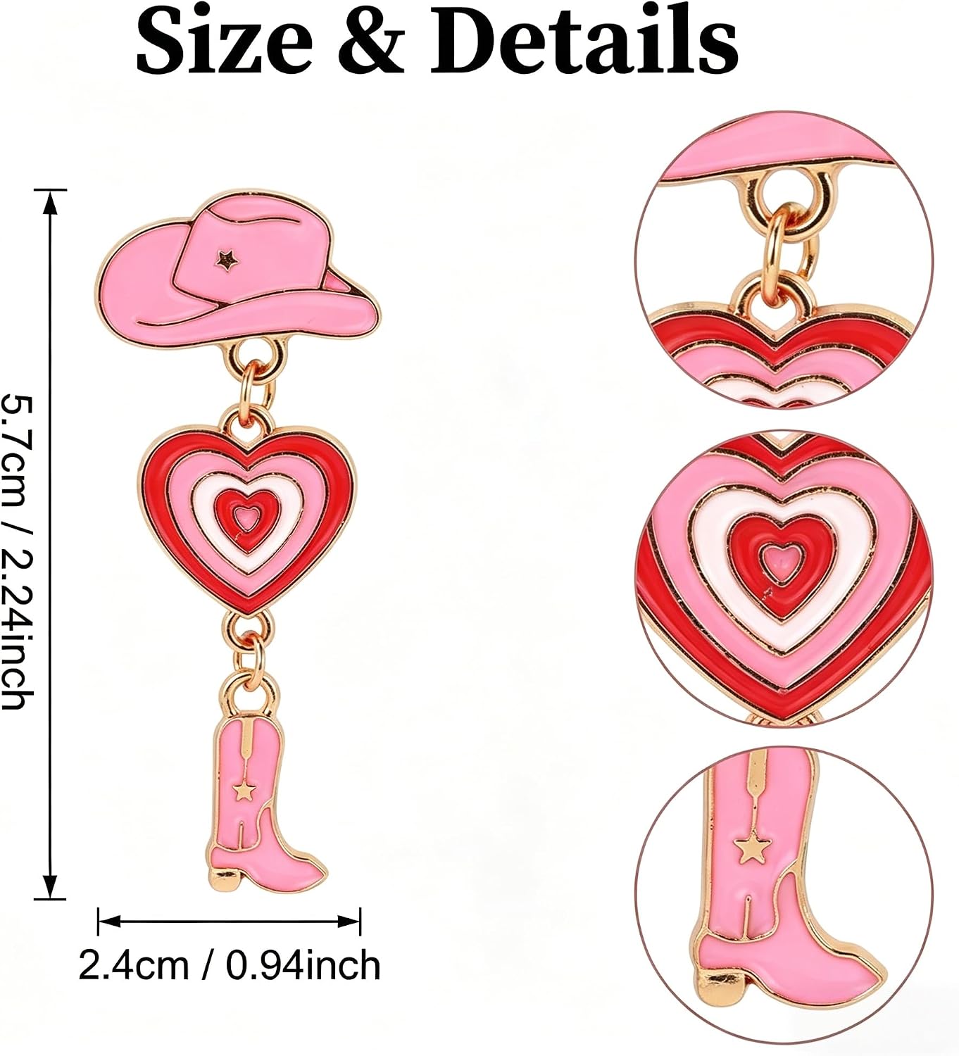 Western Cowboy Earrings Vintage Boot Hat Dangle with Pink Heart Design Earrings for women girls,Perfect for Casual Outfits, Parties & Rodeo Evens