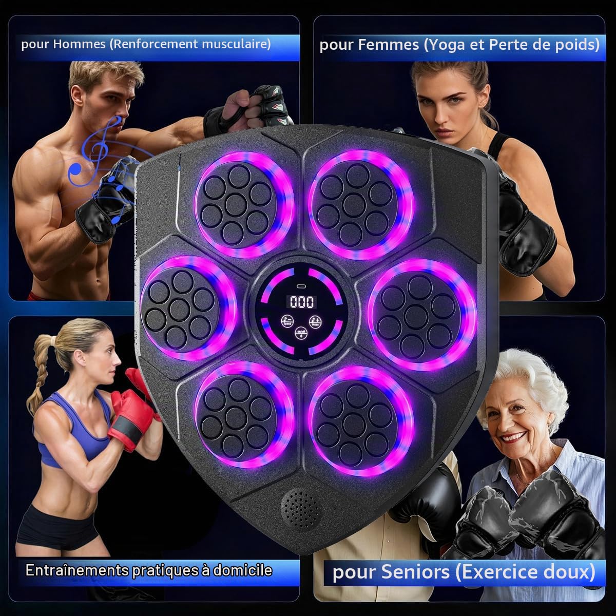 Machine de frappe musicale avec gants de boxe, entraîneur Bluetooth intelligent, équipement de gym, machine à montage mural pour enfants et adultes, cible de boxe électronique pour la maison, le