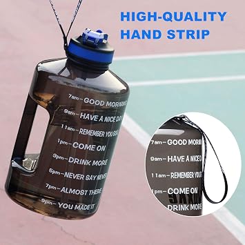 SLUXKE 1 Gallon Motivational Sports Water Bottle with Time Marker, BPA Free 128oz Leak Proof Jug, Black, Plastic, 128 ounces, Fitness, Sports, Outdoor Activities