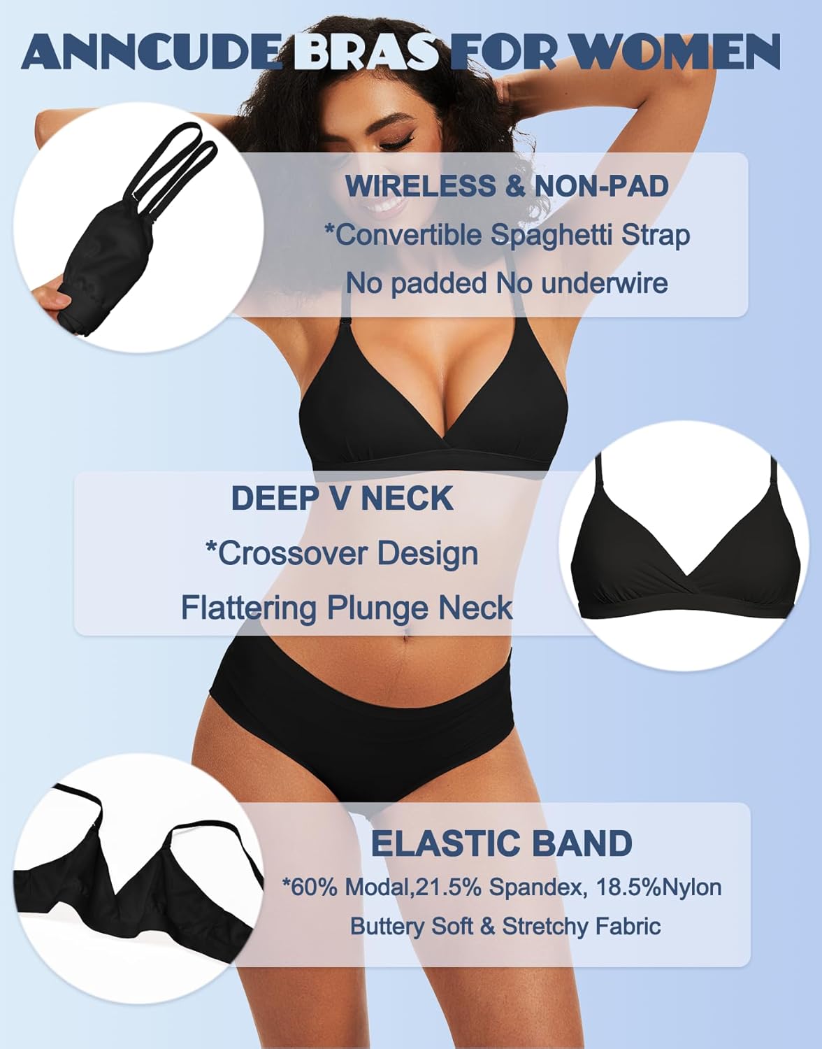 Triangle Bralette Crossover Deep V Bra, Unlined Bras for Women Seamless Bralette Sexy Low Cut Bra Wireless No Padding - Image 3