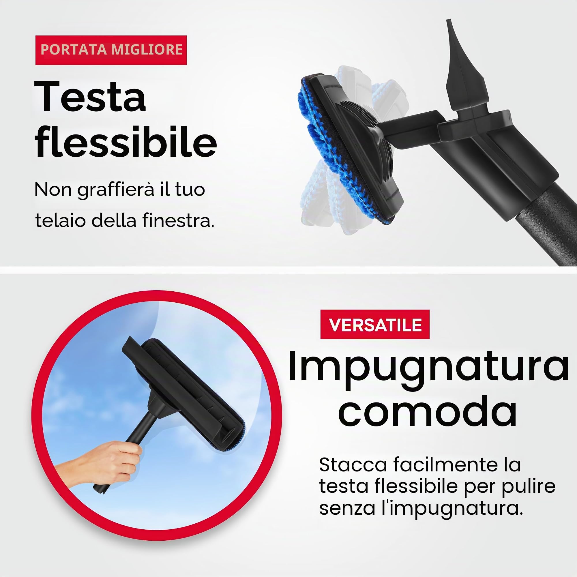 Tyroler Lavavetri Telescopico Professionale 2-in-1 | Bastone Telescopico per Pulizia Vetri Finestre 30-280cm | Tergivetro in Gomma 100% | Durata e Protezione Superiori Pulisci Vetri Telescopicos