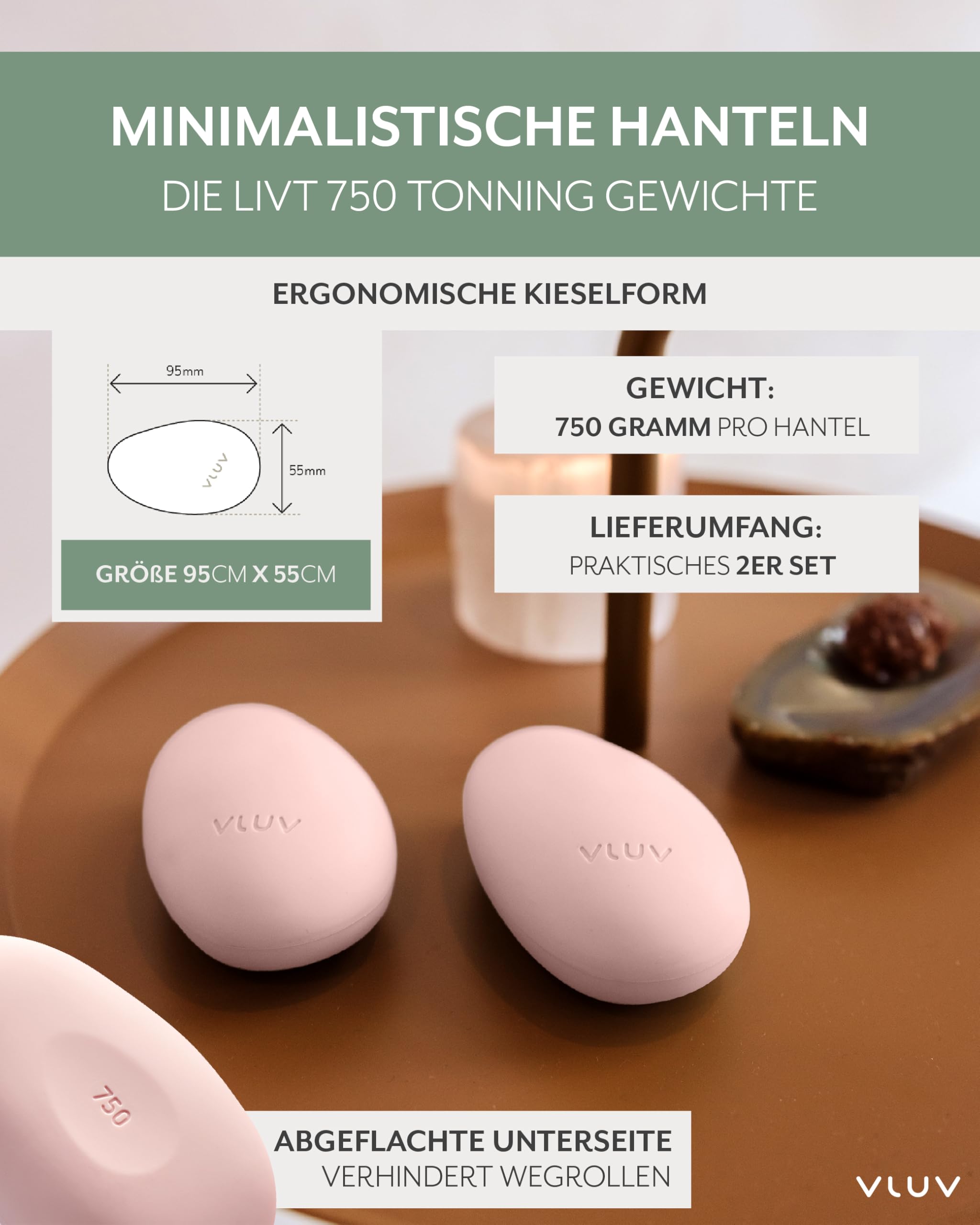 VLUV LIVT Toning Gewichte 750g, Kurzhanteln 2er Set, Raspberry Shake | Ergonomische Handgewichte, rutschfeste Silikonoberfläche, Hanteln Frauen und Männer, Fitness Gewichte für Training Pilates