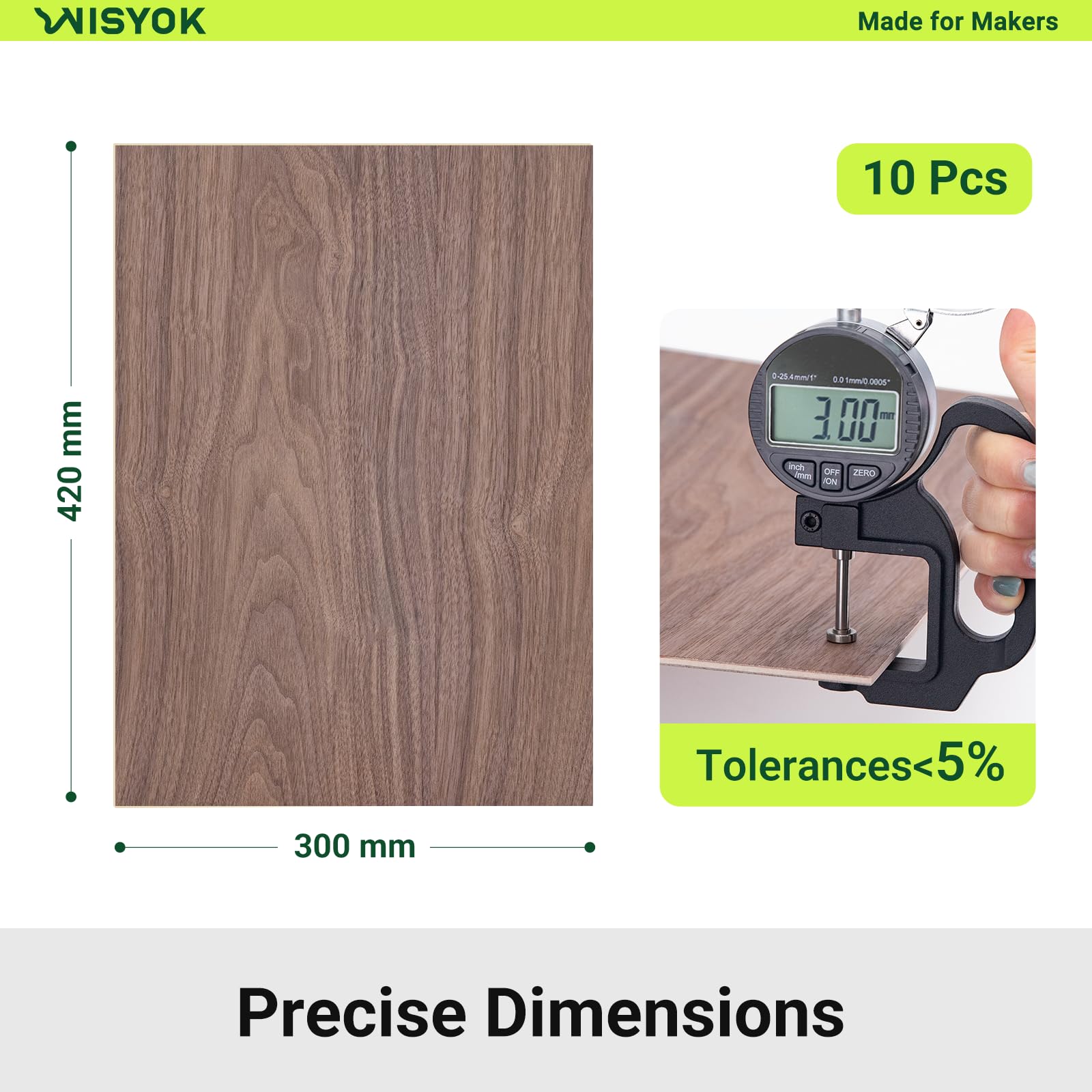 WISYOK Tablero de madera contrachapada de 3 mm A3, 10 placas de madera de nogal cortadas a medida, placas de madera para manualidades, madera contrachapada para corte láser, sierra de marcas