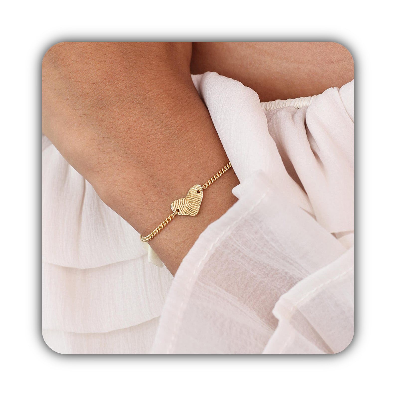 Pulsera personalizada orgánica con huella dactilar en forma de corazón | Memorial | Joyería con dije de corazón | Madre - Navidad