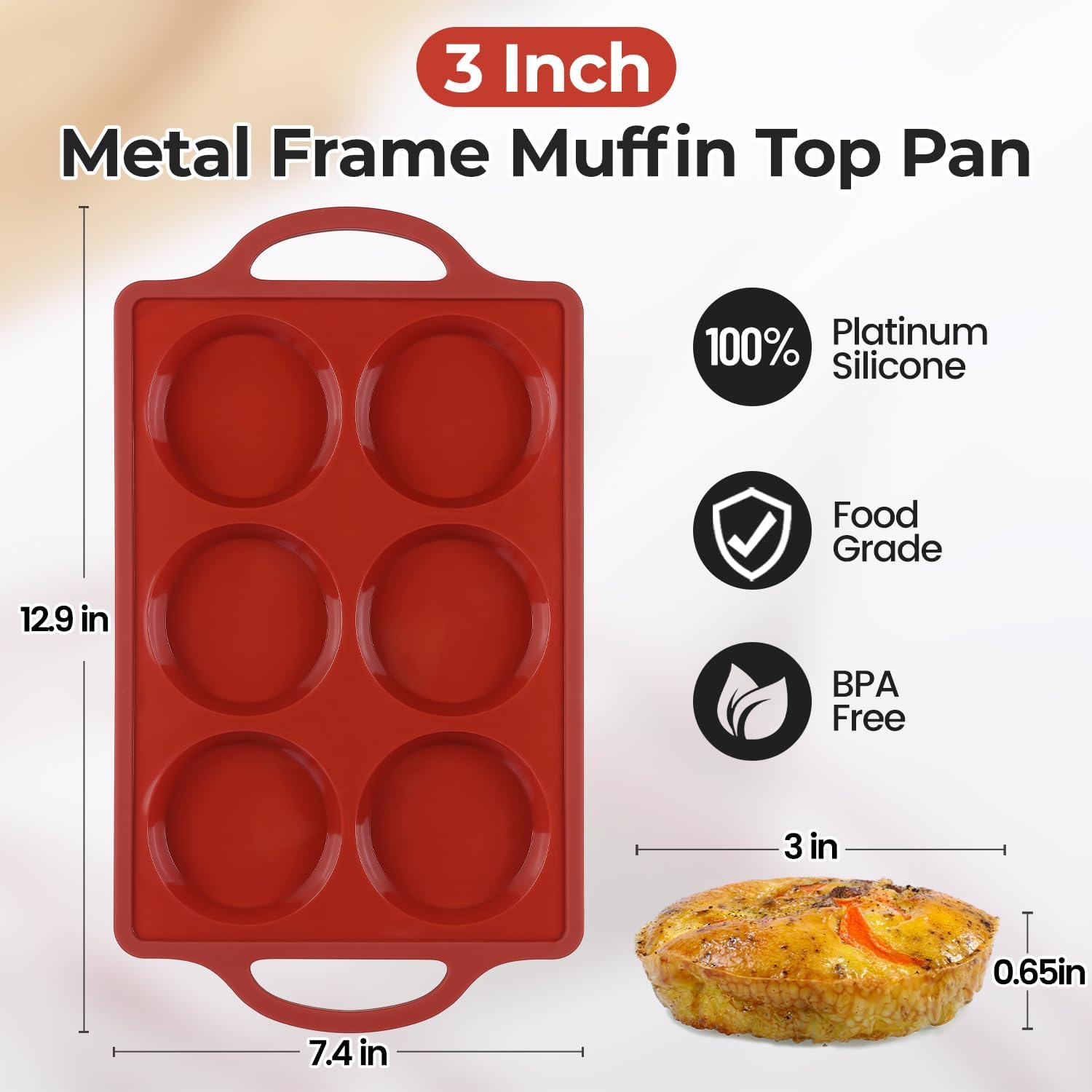 CAKETIME Silicone Muffin Top Pan & Metal Frame Round Egg Baking Pan
