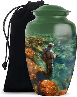 YATHABI Fishing Urns for Human Ashes Adult Man - Green Urn for Burial Ash - Large Urn for Ashes Adult Male - Memorial Funeral Urns for Women - 10 Inch