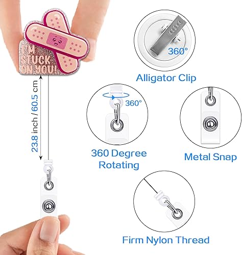 Miniatura 3 de YAZMEEN Carrete retráctil para enfermera con clip de cocodrilo I'm Stuck on You, lindo portatarjetas de identificación, divertido carrete de