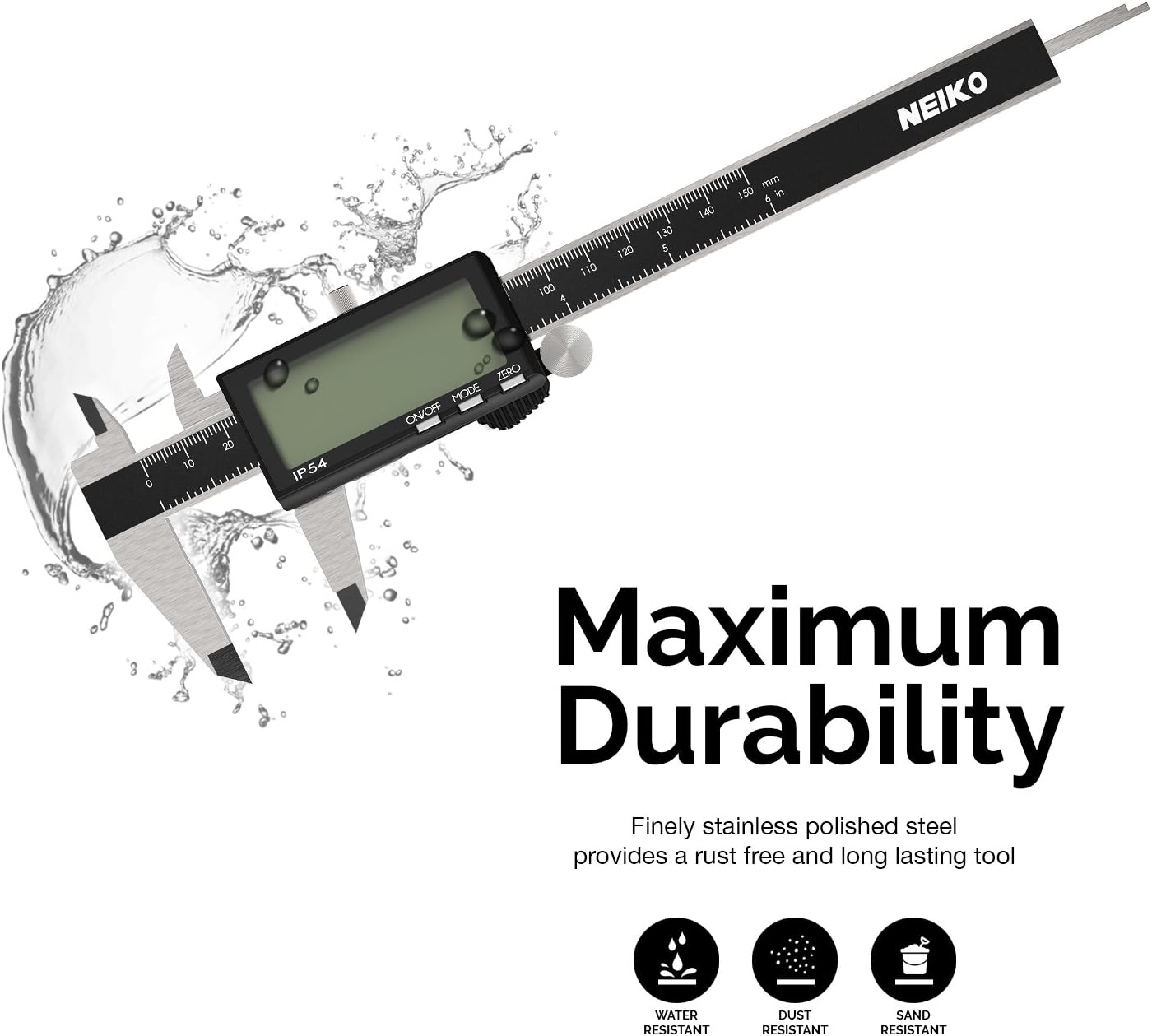 NEIKO 01401A 6-Inch Electronic Digital Caliper, Stainless Steel, Extra Large LCD Screen, Measurement Conversions for Inches, Millimeters, and Fractions : Industrial & Scientific