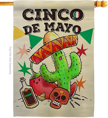 Bandera de El Cinco de Mayo para casa, fiesta mexicana de verano, cactus piñata, exterior verano, soleado, pancarta decorativa pequeña para jardín,